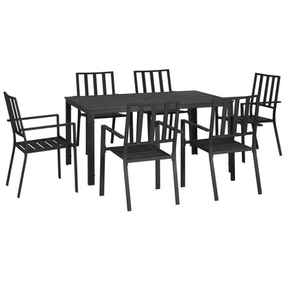 Outsunny Seven-Piece Minimal Metal Garden Dining Set, with Parasol Hole - Black