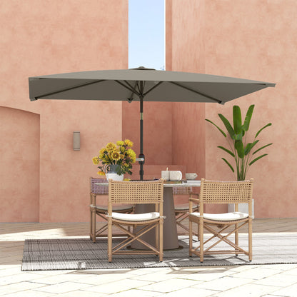 Outsunny 3x2m Patio Parasol Garden Umbrellas Canopy with Aluminium Tilt Crank Rectangular Sun Shade Steel, Light Grey 
