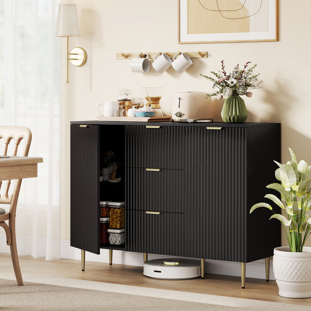 HOMCOM 2-Door Sideboard with 3 Drawers and Adjustable Shelves - Black