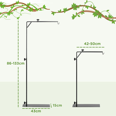 PawHut 86-129Hcm Adjustable Height and Length Reptile Lamp Stand Holder with Hook Hanging, Base - Black 