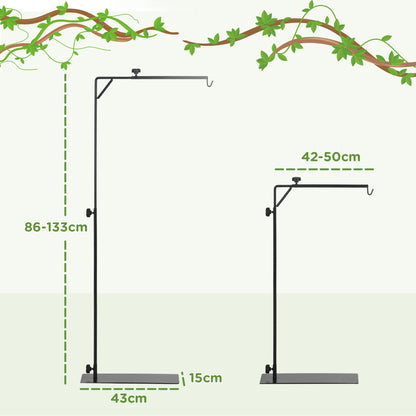 PawHut 86-129Hcm Adjustable Height and Length Reptile Lamp Stand Holder with Hook Hanging, Base - Black