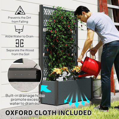 Outsunny Garden Planter Box with Trellis, Liner for Climbing Plants, Vegetables, Flowers, 90 x 35 x 148 cm, Charcoal Grey 