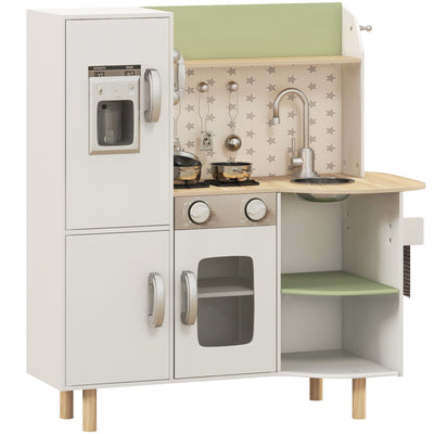 AIYAPLAY Toy Kitchen, Kids Play Kitchen, Role Playing Game with Phone, Ice Maker, Stove, Utensils, for 3-6 Years, White 