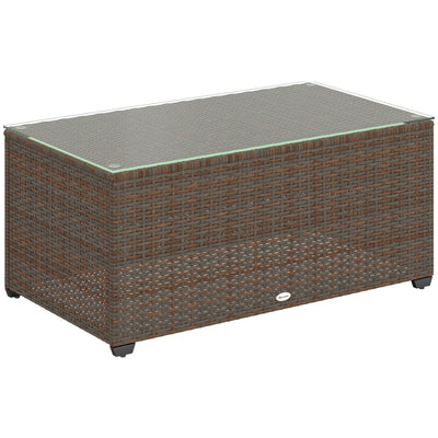 Outsunny 90 x 50cm Glass-Top Rattan Side Table - Brown 