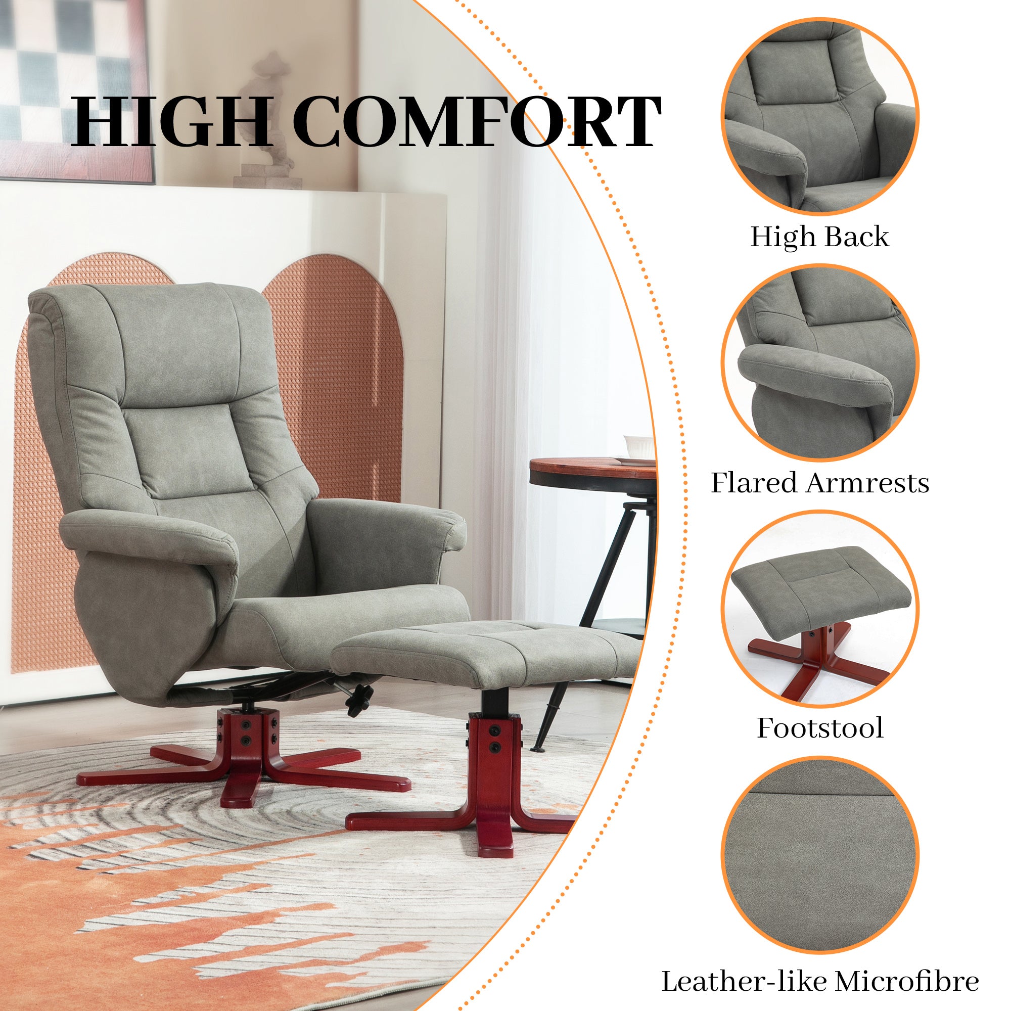 HOMCOM Faux Microfibre Leather Manual Recliner and Footstool Set - Grey 