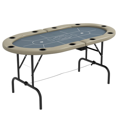 SPORTNOW 10 Player Folding Poker Table, with Cup Holders, Cushioning Edge, Brown and Blue 