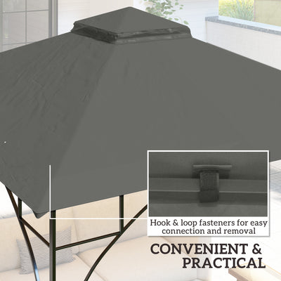 Outsunny 3x3(m) Replacement Gazebo Canopy, Double Tier Roof Top for Garden, Patio, Outdoor, Grey (TOP ONLY) 