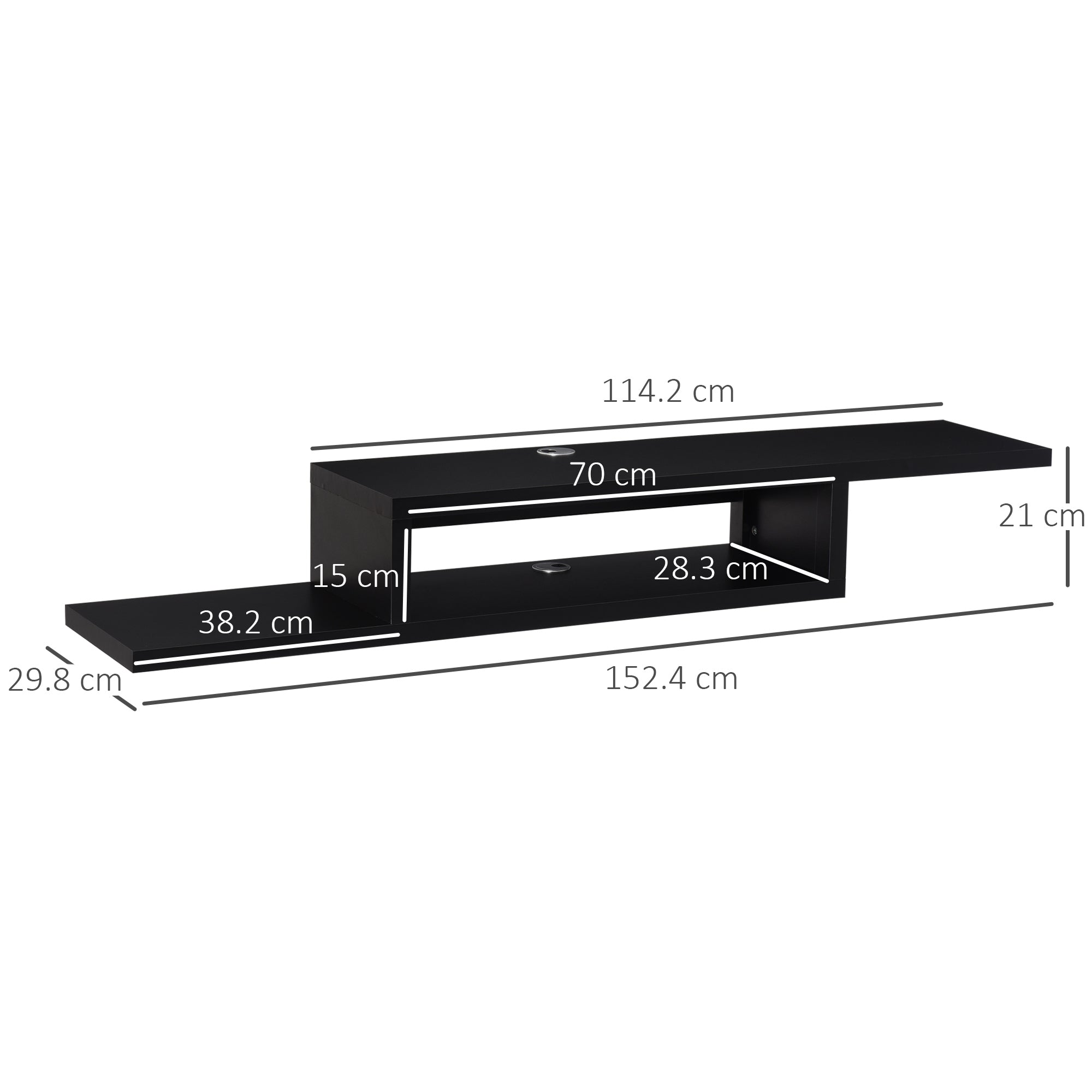 HOMCOM Floating TV Unit, Wall Mounted TV Stand with Open Shelf and 2 Cable Holes, Entertainment Unit for Living Room, Black 
