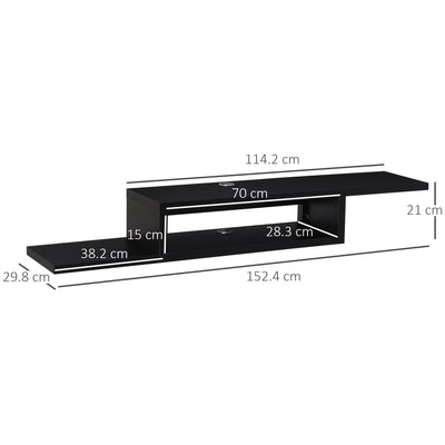 HOMCOM Floating TV Unit, Wall Mounted TV Stand with Open Shelf and 2 Cable Holes, Entertainment Unit for Living Room, Black 