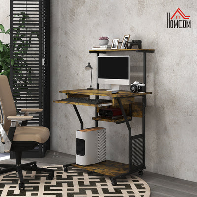 HOMCOM Multi-Storage Work Desk, with Sliding Keyboard Tray - Brown/Black 