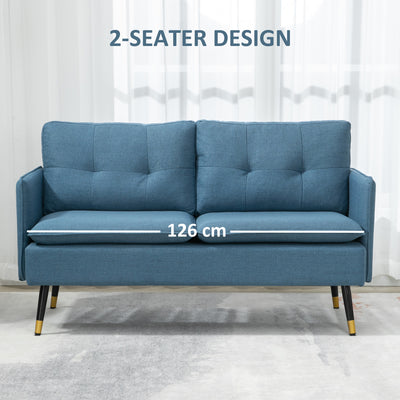 HOMCOM Modern Two Seater Sofa, Button Tufted Loveseat with Cushions and Steel Legs for Living Room, Guest Room, Dark Blue 