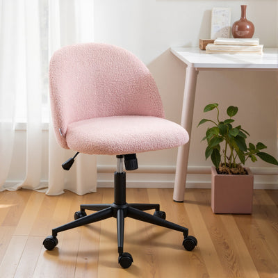 HOMCOM Teddy Fleece Office Chair with Wheels - Light Pink 