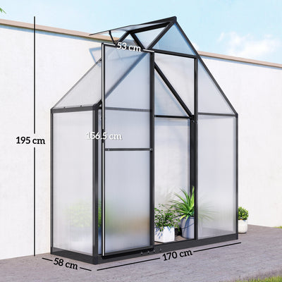 Outsunny Polycarbonate Greenhouse with Swing Door and Adjustable Window, Walk-in Greenhouse, 5.5 x 2ft, Black 