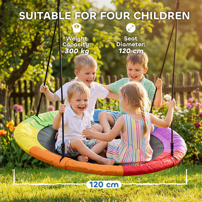 AIYAPLAY Tree Swing Seat, 120cm Kids Saucer Swing with Adjustable Ropes and Tree Straps, 300kg Capacity, Multicolour 