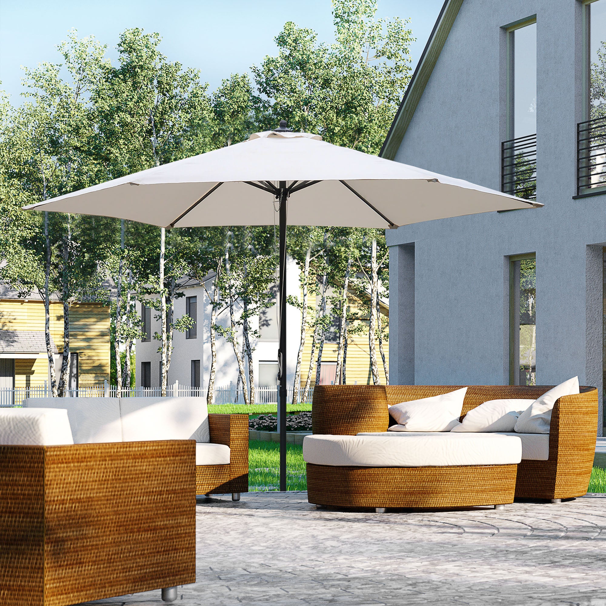 Outsunny 2.8m Garden Parasol Umbrella, Round Outdoor Market Table Umbrella Sun Shade Canopy, Off-White 