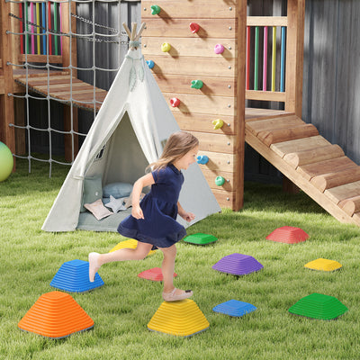 AIYAPLAY Balance Stepping Stones for Kids, 11-Piece Non-Slip Stackable River Stones, Obstacle Courses for Balance and Motor Skill 