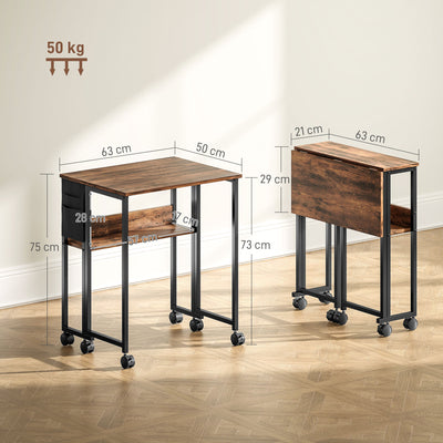 HOMCOM 63 cm Drop Leaf Writing Work Desk - Rustic Brown 