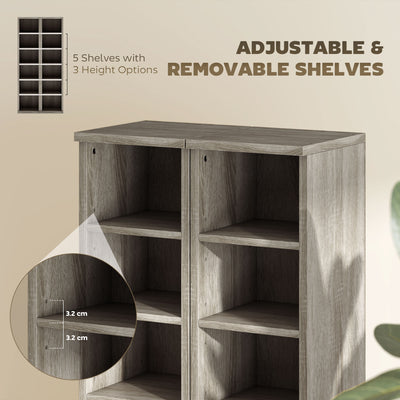 HOMCOM Set of 2 CD Media Display Shelf Unit Tower Rack with Adjustable Shelves, Distressed Grey 