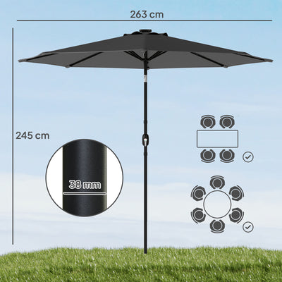 Outsunny 2.6 m Garden Parasol Umbrella with LED Solar Light, Parasol Cover, Outdoor Market Patio Umbrella, Black 