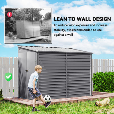 Outsunny 5 x 9ft Galvanised Metal Garden Shed with Foundation Kit, Outdoor Lean-to Shed, Tool Storage House with Lockable Doors, Gloves and 2 Air Vents for Patio, Garden, Grey 