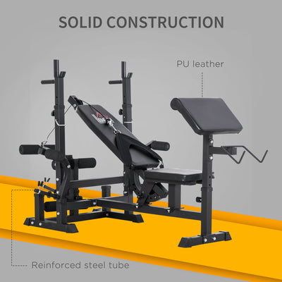 HOMCOM Weight Bench with Adjustable Barbell Rack, Leg Extension, Preacher Curl Pad and 20kg Barbell Set 