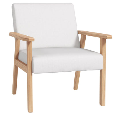 HOMCOM Accent Chair Wood Frame with Thick Linen Cushions Wide Seat Armchair Home Furniture Bedroom Office Cream White 