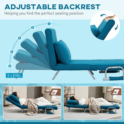 HOMCOM 4-in-1 Faux Suede Chair Bed - Blue 