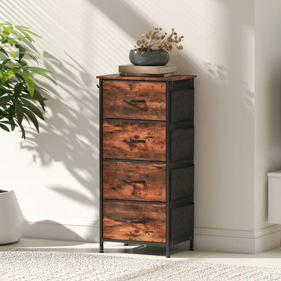 HOMCOM Chest of Four Fabric Drawers - Rustic Brown 