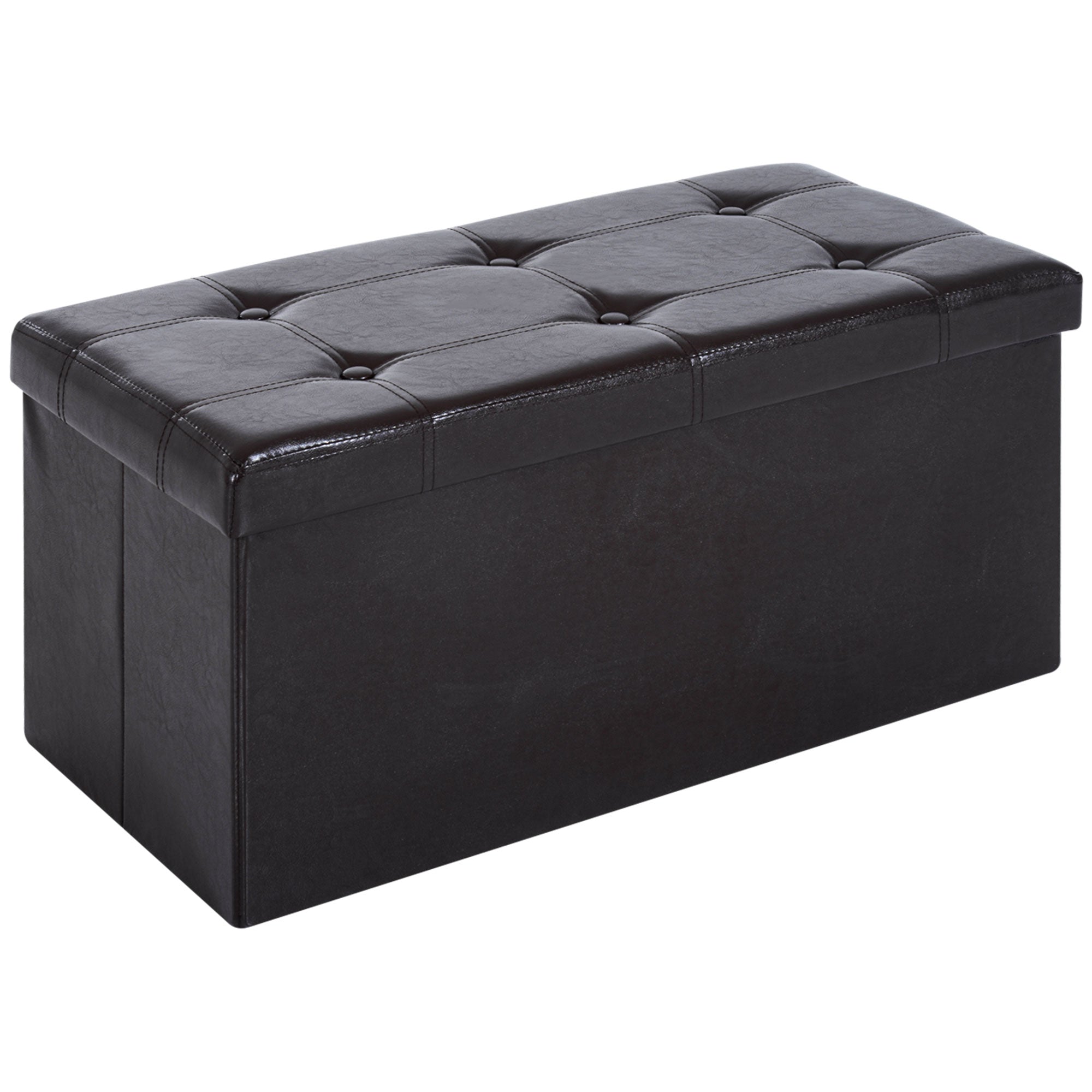 HOMCOM Folding Faux Leather Storage Cube Ottoman Bench Seat PU Rectangular Footrest Stool Box (Brown) 
