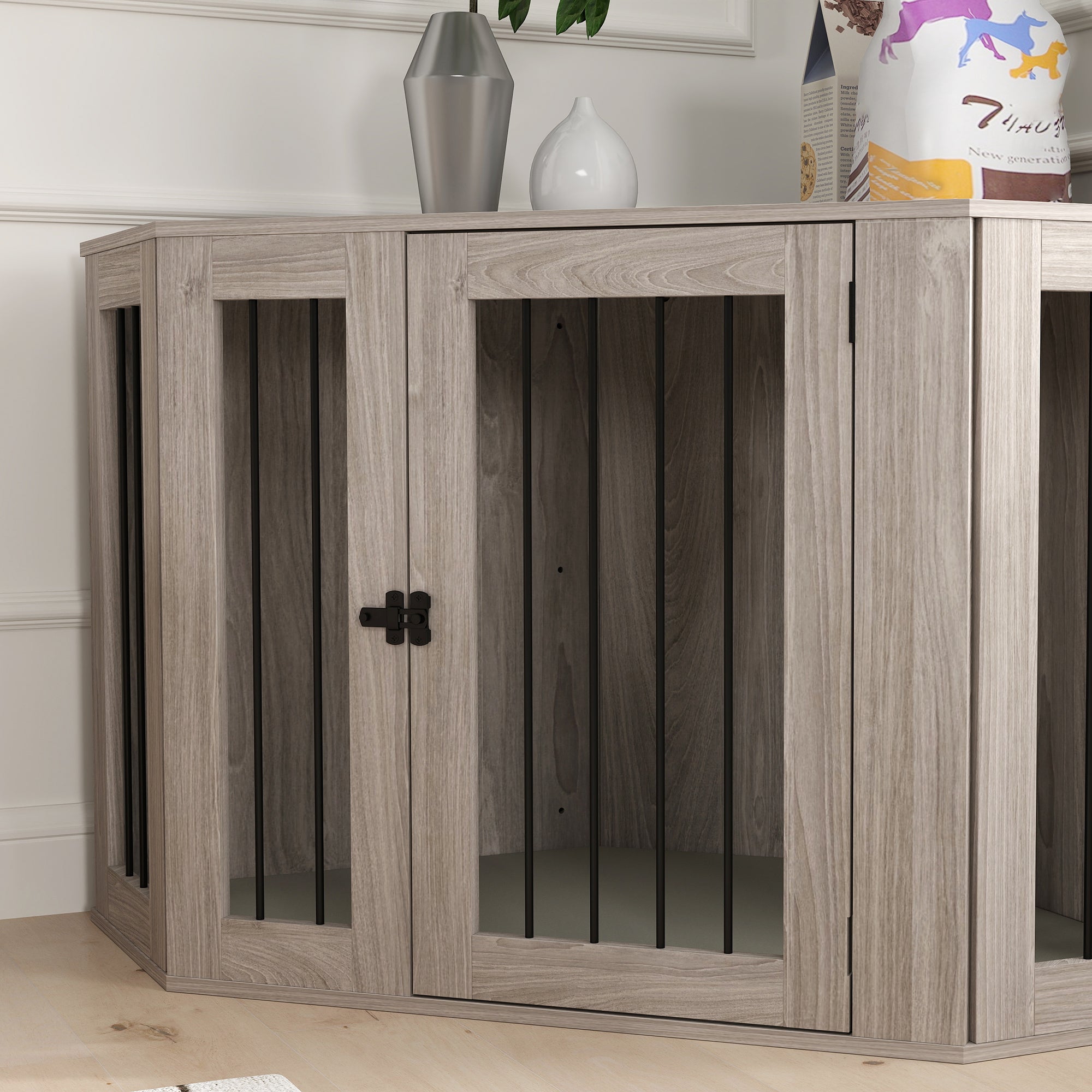 PawHut 2 in 1 Dog Crate Furniture Side Table, with Cushion, 122 x 61 x 71cm - Walnut Brown 