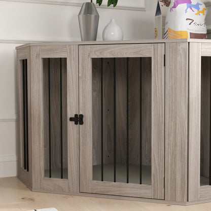 PawHut 2 in 1 Dog Crate Furniture Side Table, with Cushion, 122 x 61 x 71cm - Walnut Brown 