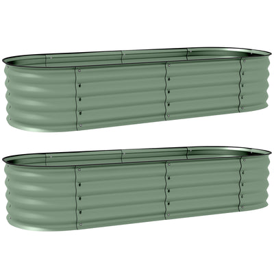 Outsunny Galvanised Raised Garden Bed, Metal Planter Box with Safety Edging, for Flowers, Herbs, Succulents, Pack of 2, Green 