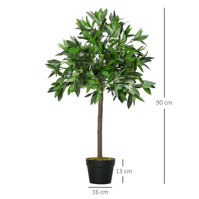 Outsunny Set Of 2 90cm/3FT Artificial Bay Laurel Topiary Trees w/ Pot Fake Indoor Outdoor Greenery Plant Home Office Garden Decor Green 