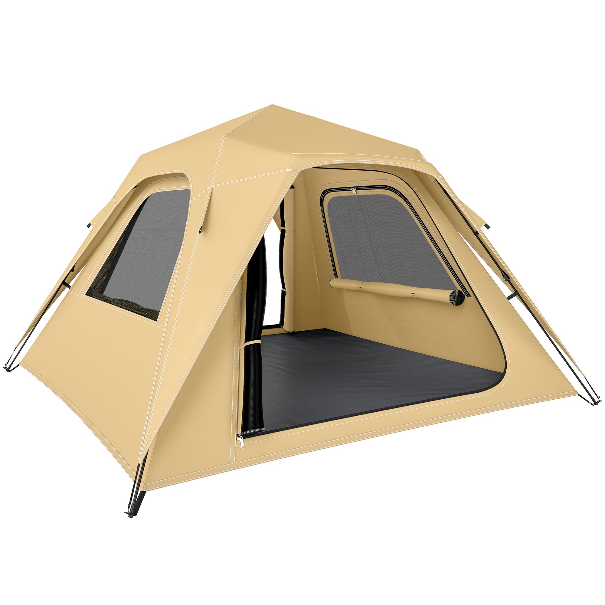 Outsunny Pop Up Tent 3000mm Waterproof Camping Tents with Mesh Windows 2-3 People Khaki 