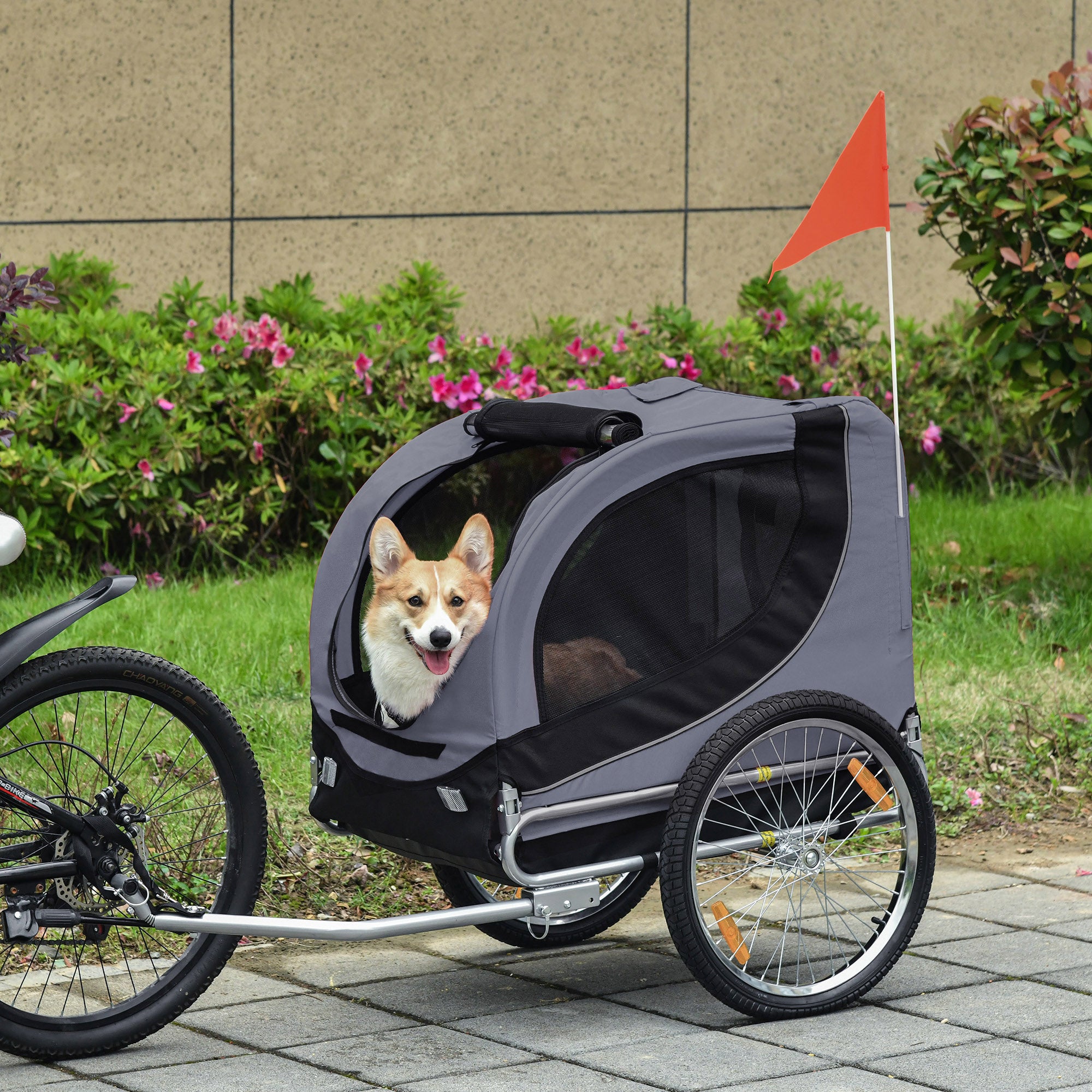 PawHut Steel Dog Bike Trailer Pet Cart Carrier for Bicycle Kit Water Resistant with Hitch Coupler Travel Grey and Black 