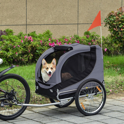 PawHut Steel Dog Bike Trailer Pet Cart Carrier for Bicycle Kit Water Resistant with Hitch Coupler Travel Grey and Black 