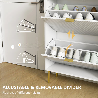 HOMCOM Narrow Shoe Cabinet with 3 Flip Drawers - White 