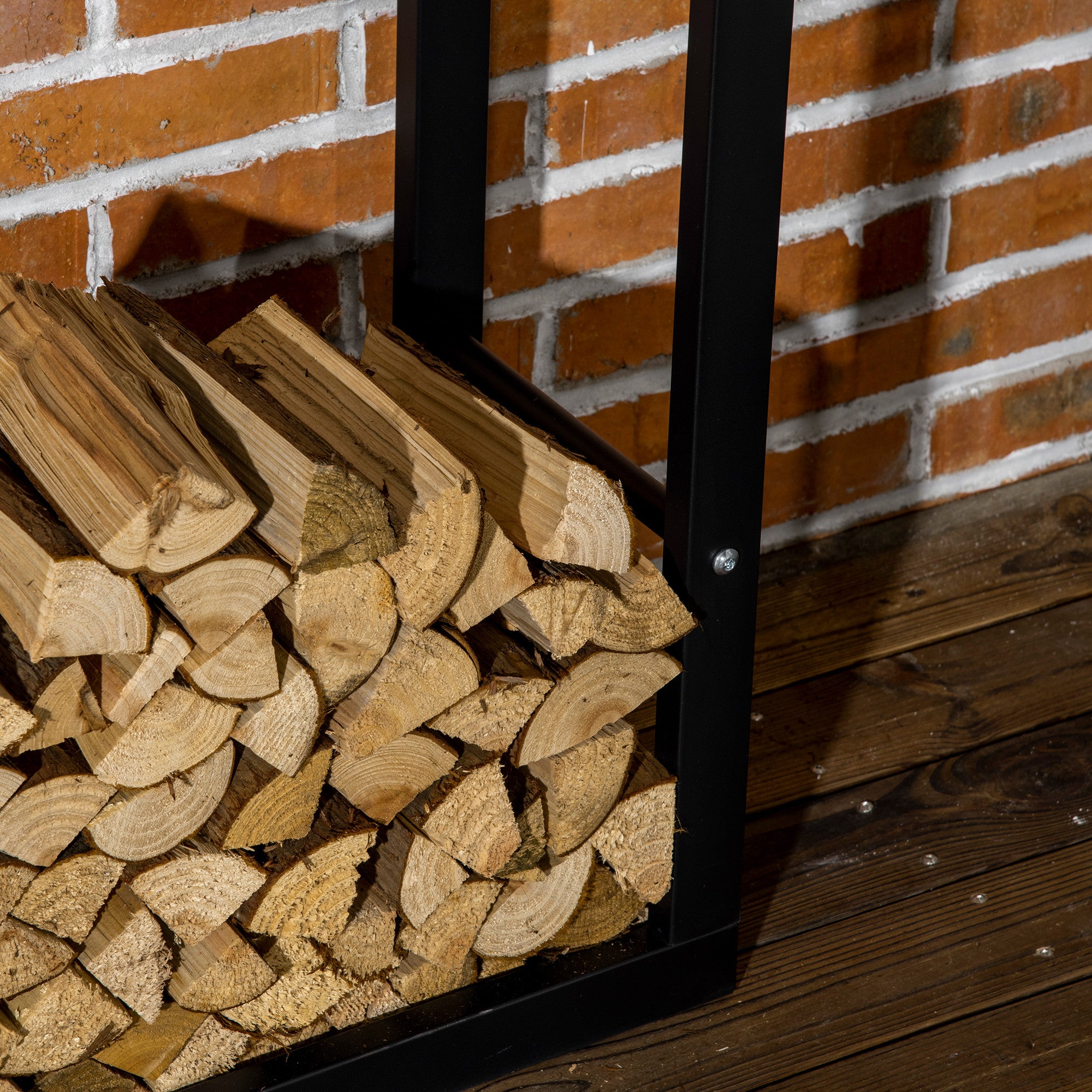 HOMCOM Metal Firewood Log Holder Tall Firewood Rack Indoor Outdoor Fireplace Wood Storage Shelf, Black, 60Wx25Dx150Hcm 