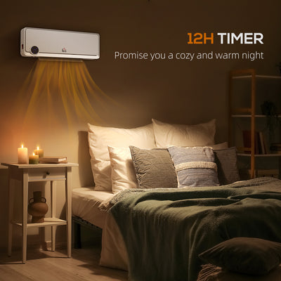 HOMCOM Wall Downflow Heater 2 Heat and Fan 1000W/2000W, Electric Space Heater with Timer Remote Oscillating, for Bedroom Home Office, White 