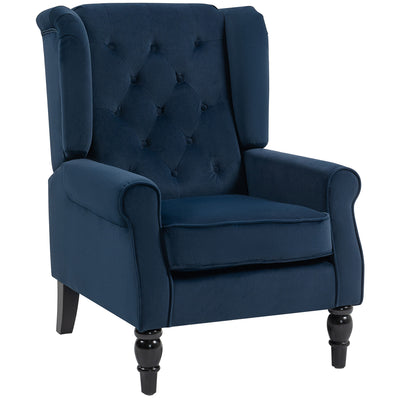 HOMCOM Wingback Accent Chair, Retro Upholstered Button Tufted Occasional Chair for Living Room and Bedroom, Dark Blue 