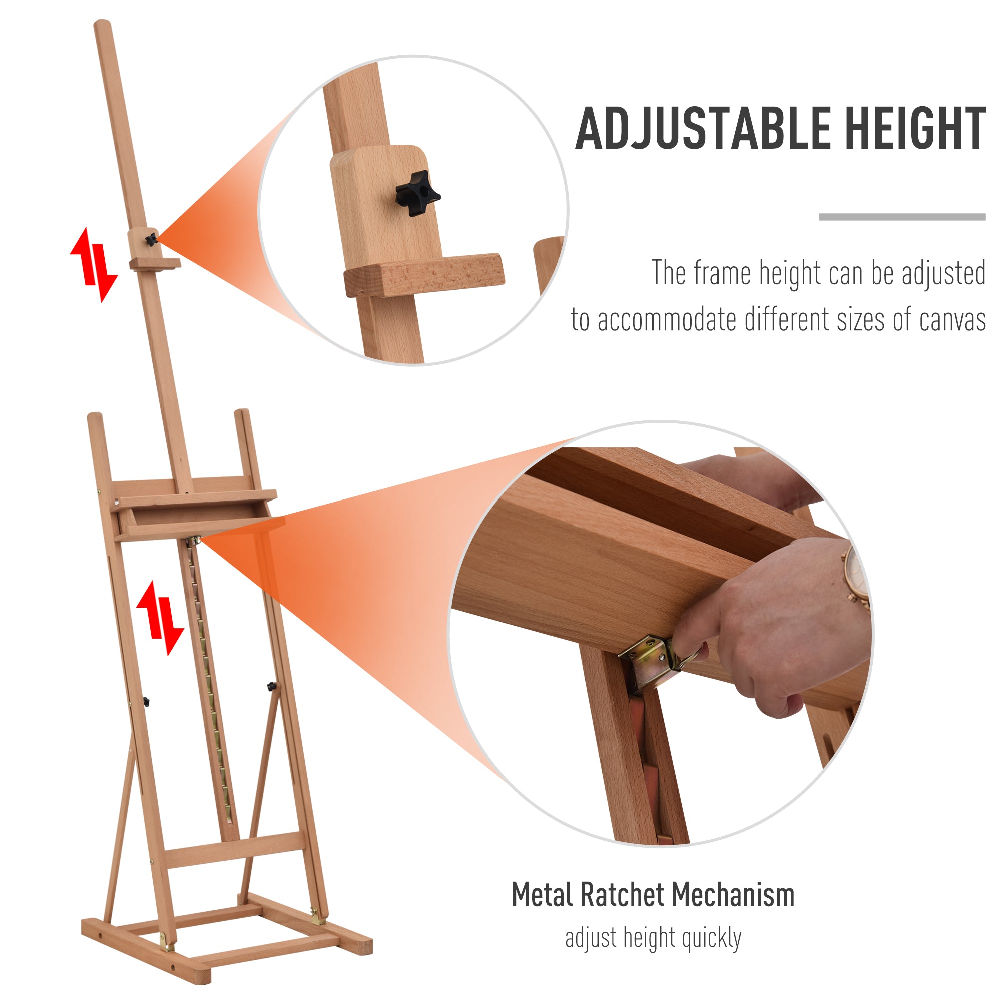 Vinsetto Wooden Easel Stand H-Frame Artist Easel with 171-230cm Adjustable Height and 0-80° Working Angles Beech Wood Art Easel for Displaying Painting Wedding Sign Nature Wood Finish 
