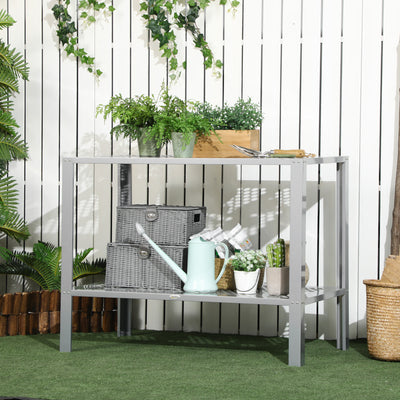 Outsunny 2-Tier Plant Stand, Corner Plant Shelf for Outdoor and Indoor Storage Organizer, Freestanding Flower Rack with Steel Frame, Mesh Board, Silver 