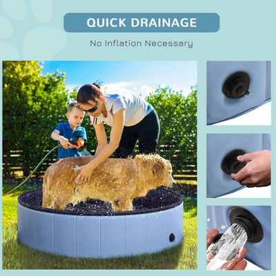 PawHut Foldable Dog Paddling Pool Pet Cat Swimming Pool Indoor/Outdoor Collapsible Summer Bathing Tub Shower Tub Puppy Washer (Φ120 × 30H cm, Blue) 