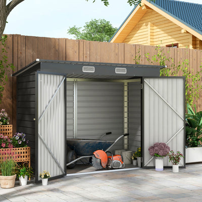 Outsunny 3.7 x 7.9ft Galvanised Steel Shed, with Latched Door and Padlock - Grey 