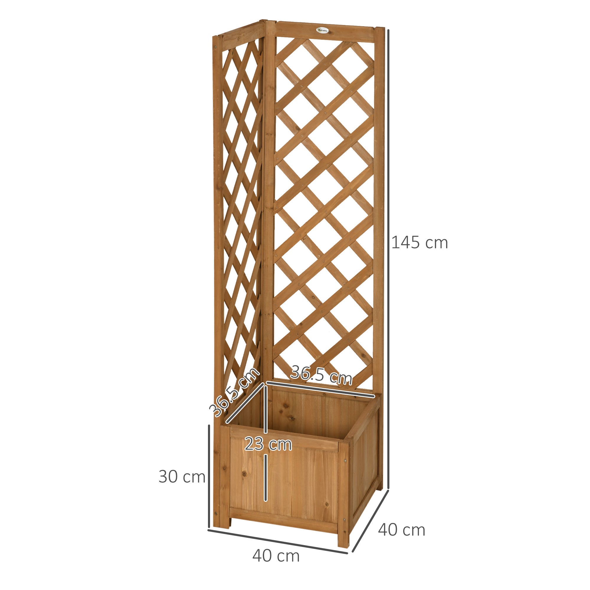 Outsunny Wooden Planter with Corner Trellis, Freestanding Raised Garden Bed with Drainage Bottom, Outdoor Planter Box, Brown 