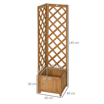 Outsunny Wooden Planter with Corner Trellis, Freestanding Raised Garden Bed with Drainage Bottom, Outdoor Planter Box, Brown 