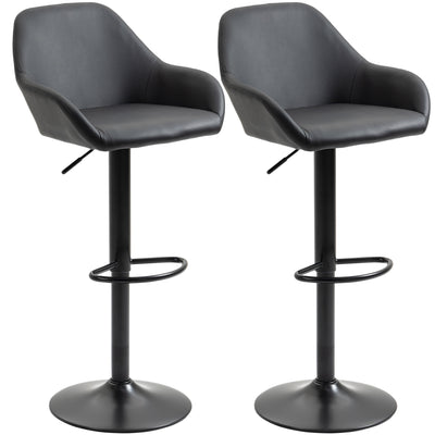 HOMCOM Bar Stools Set of 2, Height Adjustable Swivel Barstools, PU Leather Kitchen Stools with Backs, Armrests and Footrest for Home, Counter and Dining Room, Black 