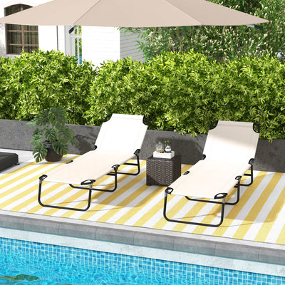 Outsunny Garden Sun Lounger, with Five-Position Back - Cream White 