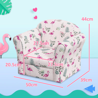 AIYAPLAY Kids Armchair with Flamingo Design, Wooden Frame, for Bedroom, Playroom, Kids Room - Pink 
