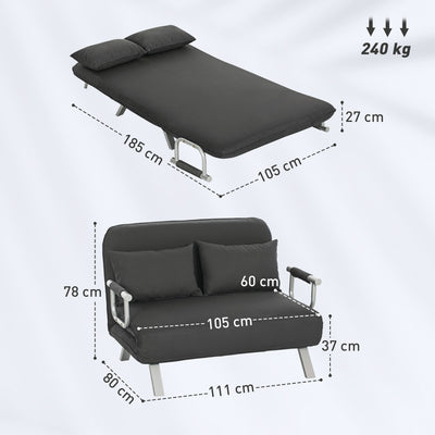 HOMCOM Two-Seater Click-Clack Sofa Bed - Charcoal Grey 